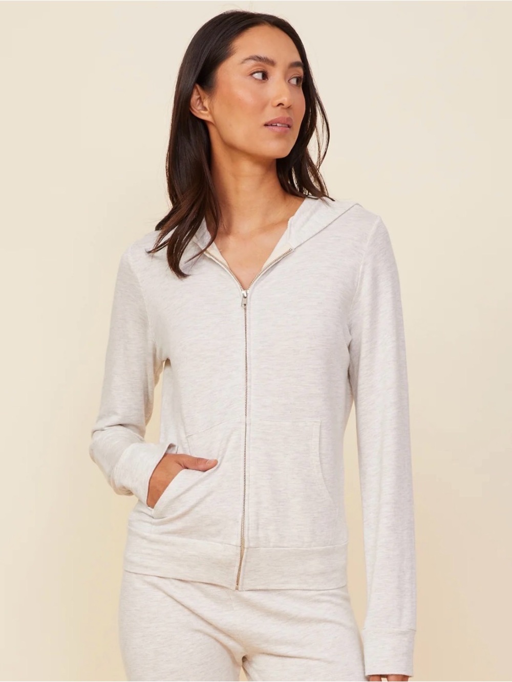 Monrow Oatmeal Zip Hoodie